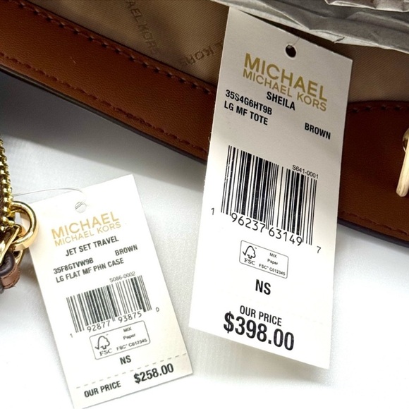 Michael Kors Sheila Large Logo Tote Bag & Matching Flat Phone Case Wallet Brown - Picture 12 of 12